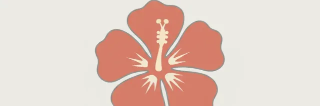 A single stylized hibiscus flower resting on a pale neutral background, flat vector illustration in muted tones.