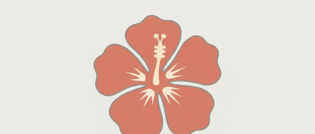 A single stylized hibiscus flower resting on a pale neutral background, flat vector illustration in muted tones.