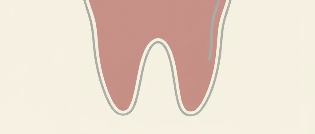 A flat vector illustration of a stylized tooth outline with a small boarding pass or travel icon, muted grey and warm tones.