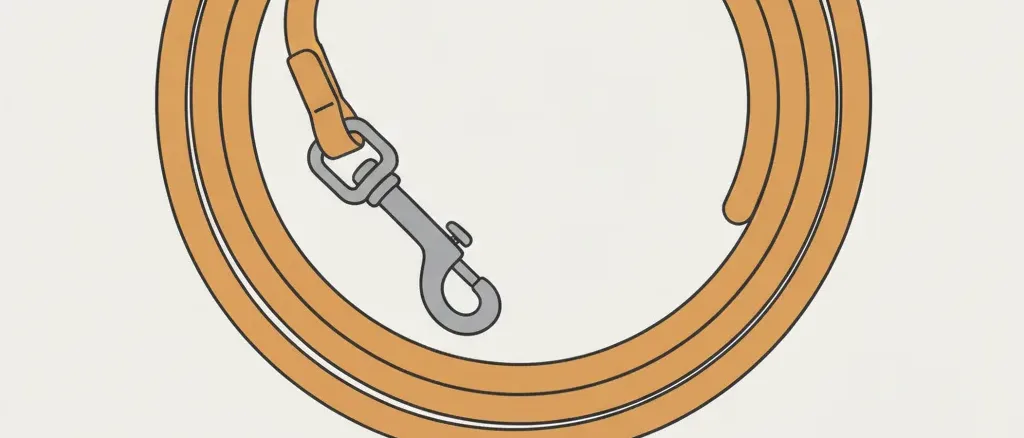 A single empty leather dog leash coiled on a pale neutral background, flat vector illustration.