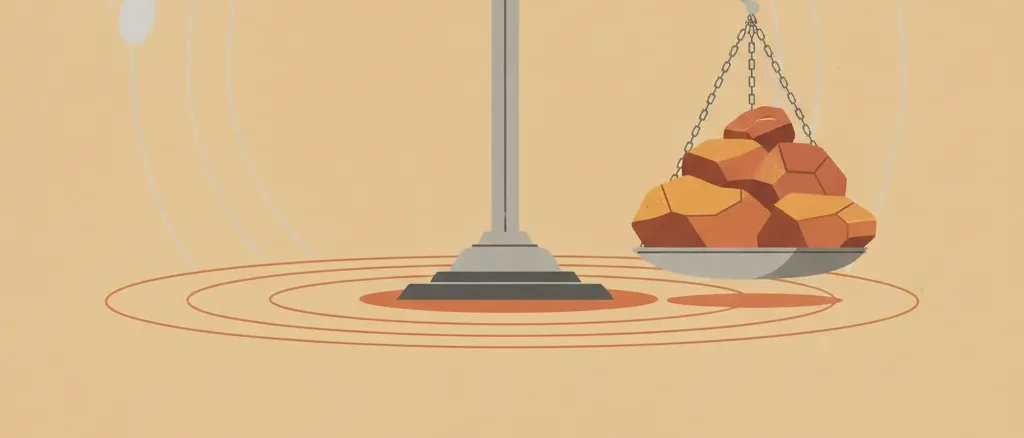 A set of scales weighted unevenly on a warm-toned background, flat vector editorial illustration.