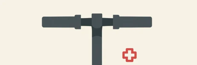 A single electric scooter handlebar with a small first-aid cross icon, flat vector illustration on a pale background.