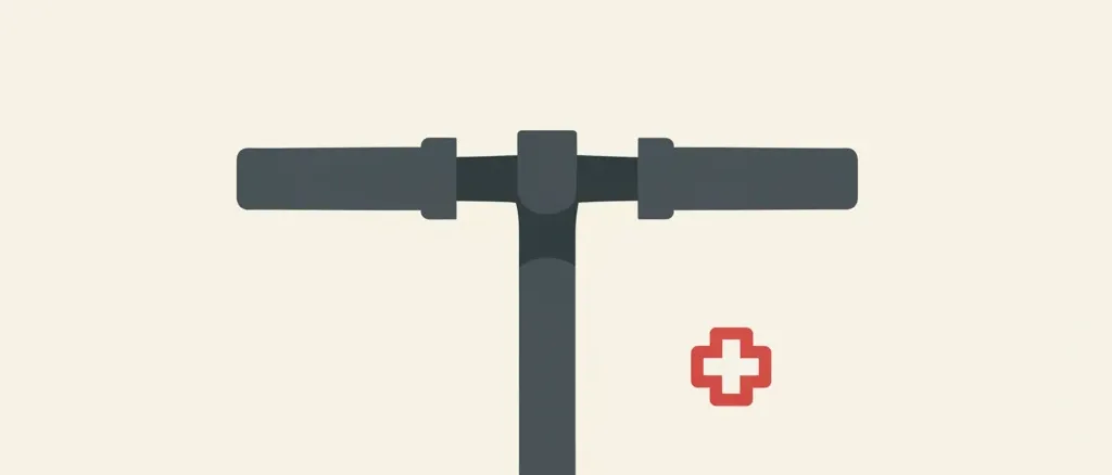 A single electric scooter handlebar with a small first-aid cross icon, flat vector illustration on a pale background.