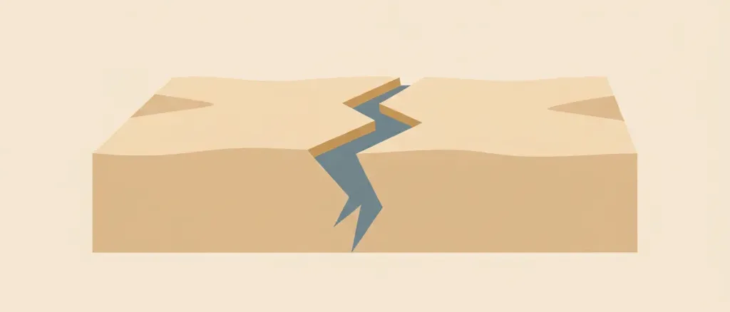 A single stylized horizontal fault line with a small vertical offset, rendered as a flat geometric shape against a pale sky, vector illustration.