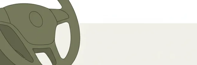 A paper takeout bag sitting on a car seat beside a steering wheel, flat vector illustration in muted tones.