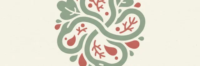 An abstract editorial symbol evoking "Serious E. coli from fresh produce", muted two-tone palette, flat vector.