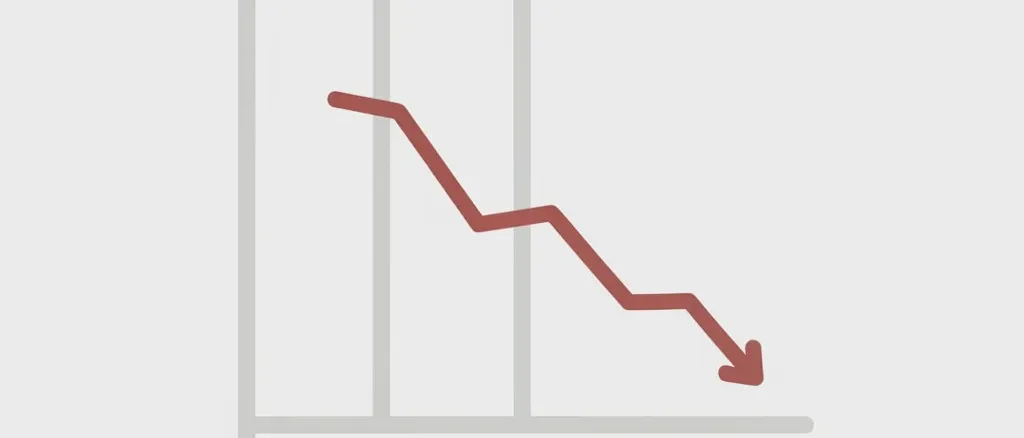 A single downward-trending line graph on a plain background, flat vector illustration in muted tones.