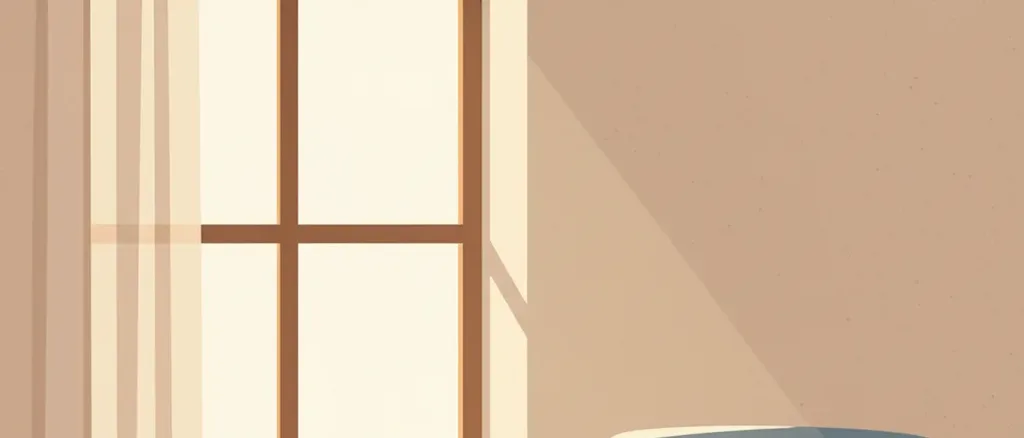 An empty chair next to a window in a quiet room, with a small framed family photo on the windowsill, flat vector illustration in muted tones.