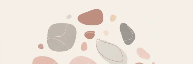 Scattered pale irregular shapes on a muted dusty-rose background, flat vector illustration suggesting hidden complexity.