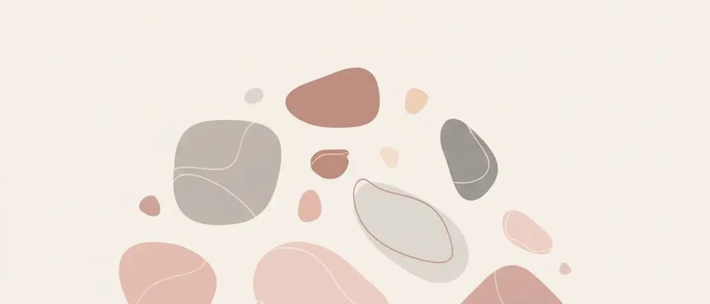 Scattered pale irregular shapes on a muted dusty-rose background, flat vector illustration suggesting hidden complexity.