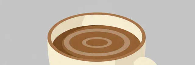 A single overfull coffee cup with a faint ripple on the surface, flat vector illustration in muted warm browns and off-white.