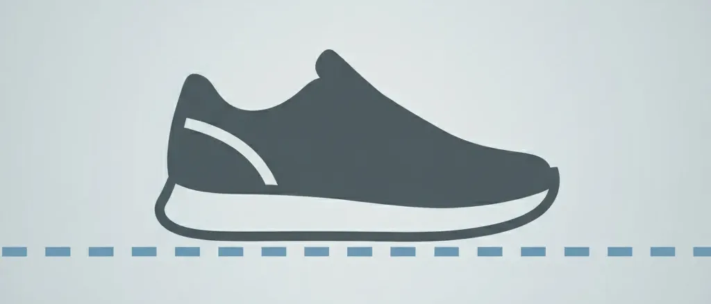 A single running shoe resting on a faint finish line against a muted grey background, flat vector illustration.
