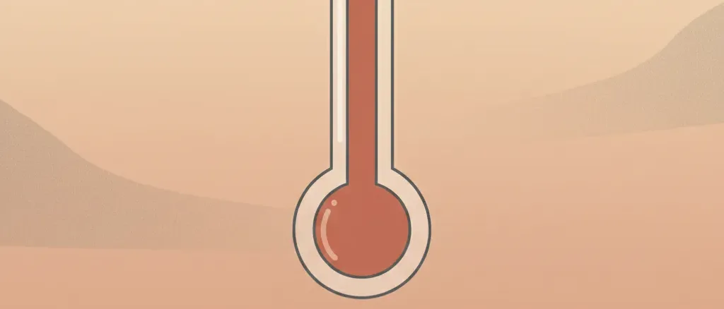 A single stylized thermometer shape against a muted warm sky, rendered as a flat geometric form, vector illustration.