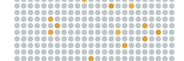 An abstract grid of small circles, most pale grey, a few highlighted in soft amber, flat vector illustration.