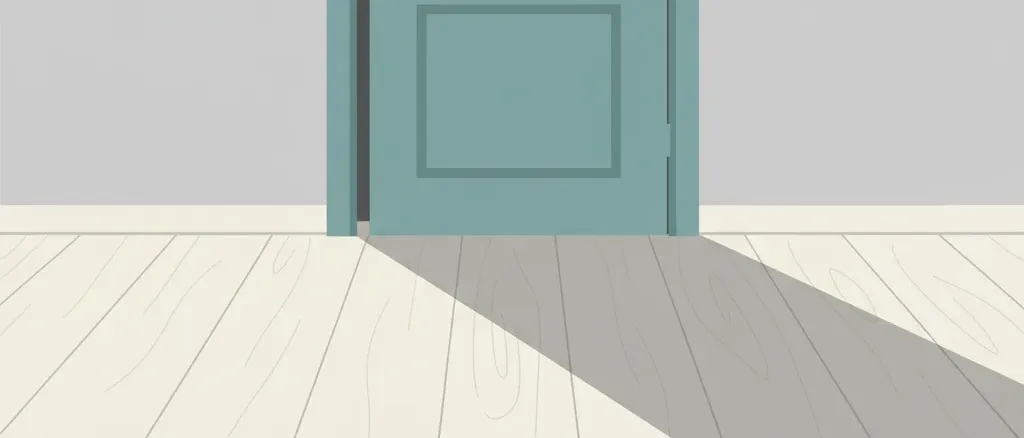 A closed door with a thin shadow across the threshold against a muted background, flat vector illustration.