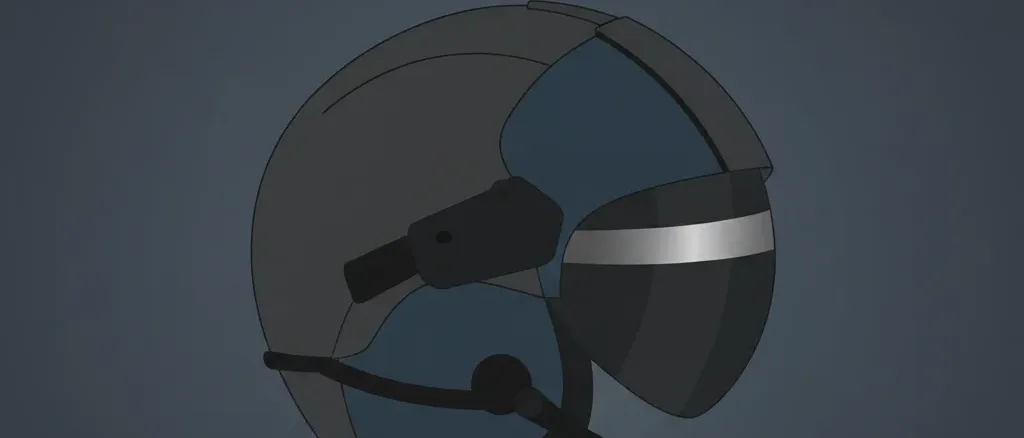 A single fighter jet helmet resting on a plain surface, flat vector illustration.