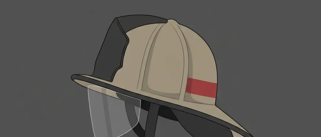 An empty firefighter helmet resting on a plain surface, flat vector editorial illustration.