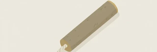 A single unlit firecracker resting on a pale surface, flat vector illustration in muted tones with a quiet red accent on the fuse.