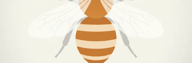 A single stylized bee on a pale surface, flat vector illustration in muted tones.
