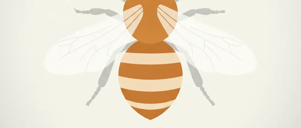 A single stylized bee on a pale surface, flat vector illustration in muted tones.