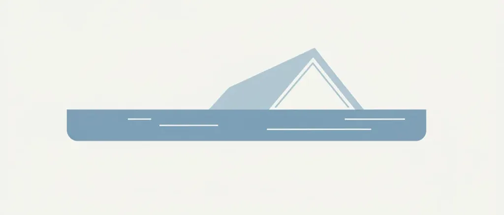 A single stylized water-level line rising against a pale sky with the top of a simple house shape just visible, flat vector illustration in muted blues and grey.
