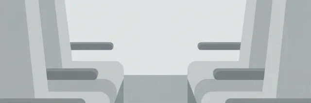 A single stylized airplane window in muted grey-blue tones against a pale sky, flat vector illustration, empty cabin.