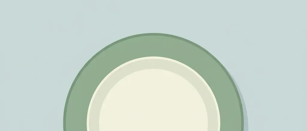 A single muted ceramic plate viewed from above on a pale grey-blue background, flat vector illustration.