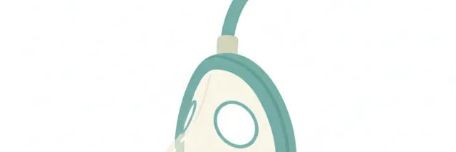 An anesthesia mask floating gently above a calm surface, flat vector illustration in muted tones.