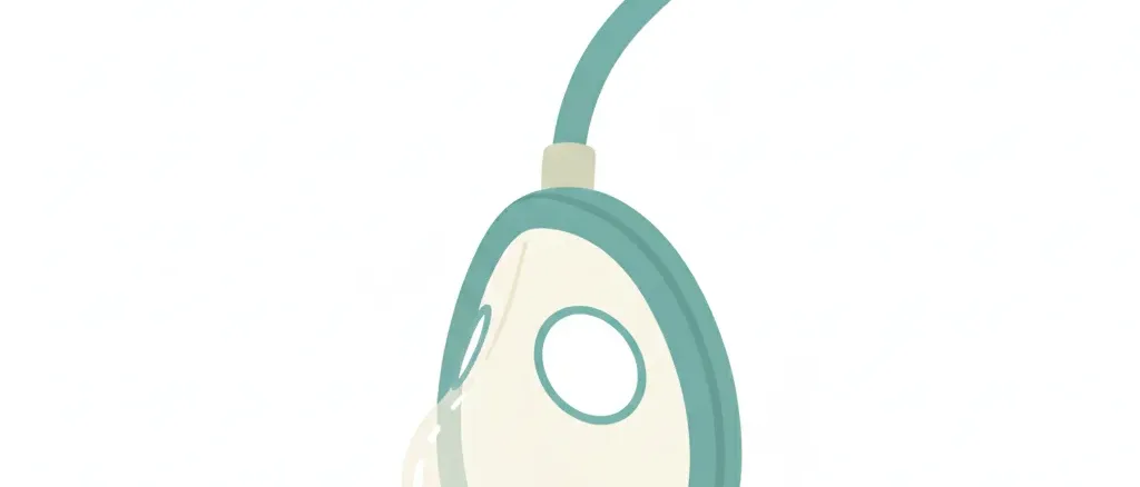 An anesthesia mask floating gently above a calm surface, flat vector illustration in muted tones.