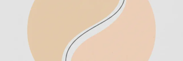 A soft circular shape bisected by a thin curved line on a muted warm-beige background, flat vector illustration.