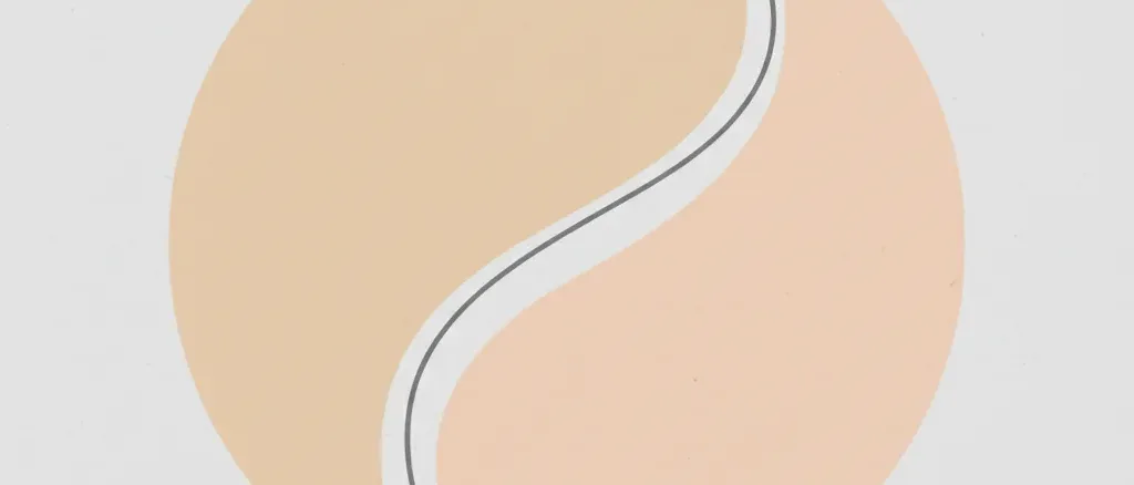 A soft circular shape bisected by a thin curved line on a muted warm-beige background, flat vector illustration.