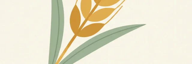 A single stalk of wheat against a pale neutral background, flat vector illustration.