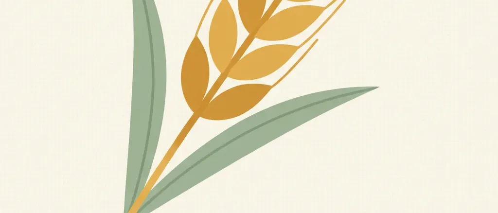 A single stalk of wheat against a pale neutral background, flat vector illustration.