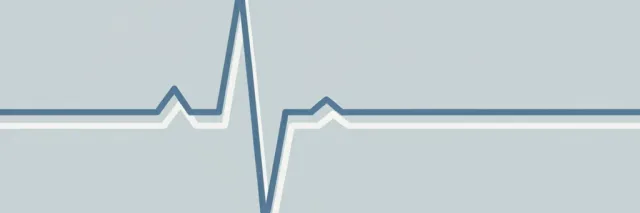 A single thin line tracing a flat heartbeat trace against a muted grey-blue background, flat vector illustration.