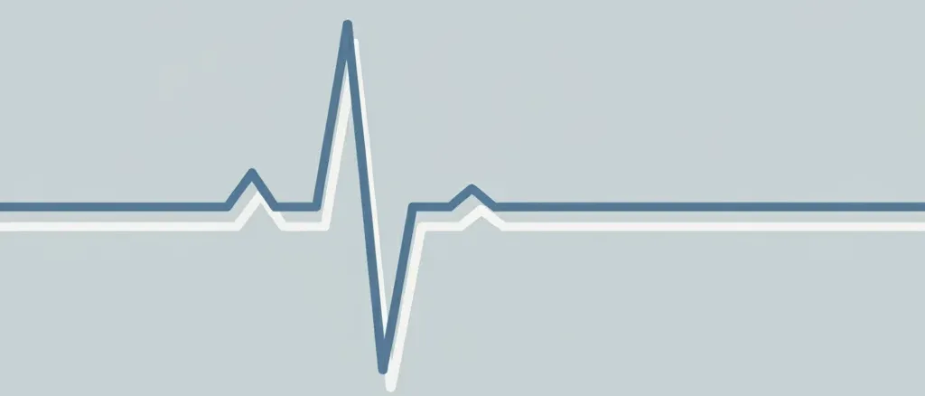 A single thin line tracing a flat heartbeat trace against a muted grey-blue background, flat vector illustration.
