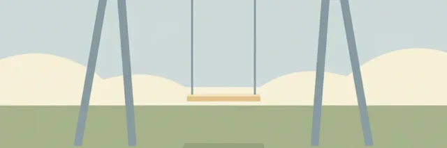 An empty playground swing hanging motionless against a muted sky, flat vector illustration in subdued blue-grey tones.