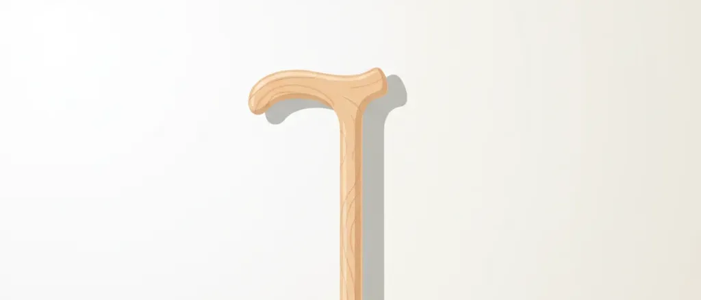 A flat vector illustration of a simple wooden cane casting a shadow on a clean floor, muted palette.