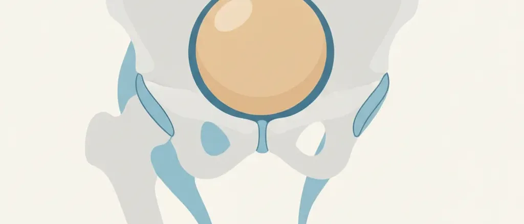 A simple cross-section diagram of a hip joint with a prosthetic implant, flat vector illustration.