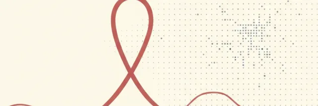 An abstract awareness ribbon loop rendered as a single continuous line beside a faint grid, flat vector illustration in muted tones.