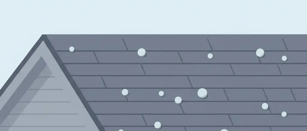 Hailstones on a rooftop, flat vector illustration in muted tones.