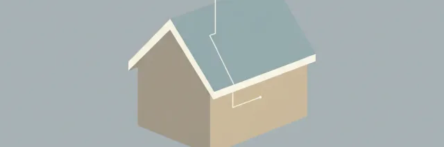 A house with a lightning rod on the roofline, flat vector illustration in muted tones.