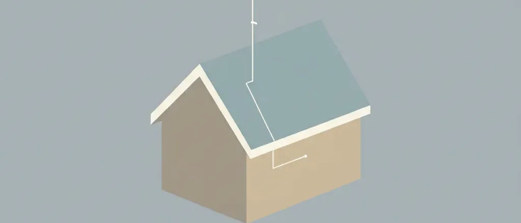 A house with a lightning rod on the roofline, flat vector illustration in muted tones.