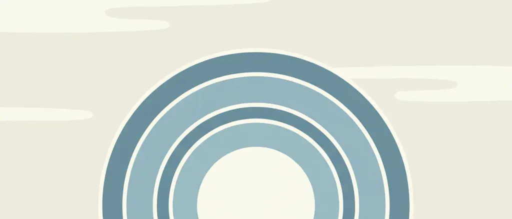 A single stylized spiral shape representing a tropical cyclone from above, rendered in muted blues and grey against a pale sky, flat vector illustration.