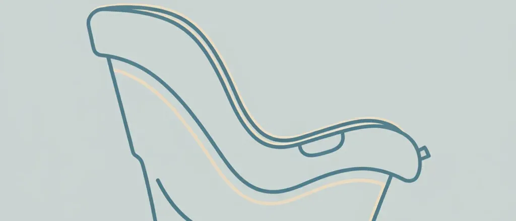A single small empty rear-facing car seat shell in outline, viewed from the side against a pale grey-blue background, flat vector illustration.