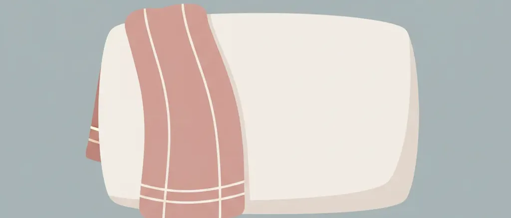 A single pale rounded sofa cushion with a soft thin blanket folded over one edge, viewed from a low angle against a muted grey-blue background, flat vector illustration.