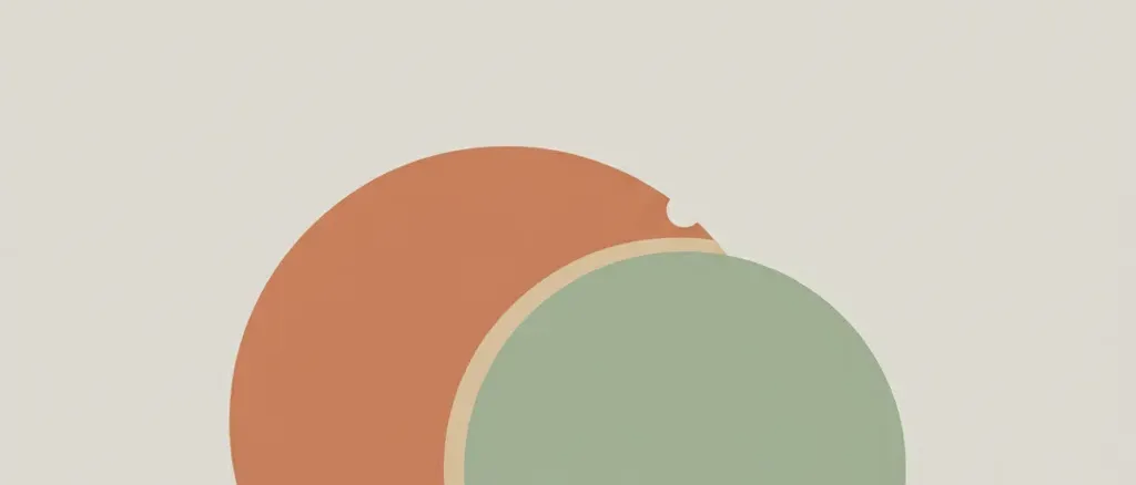 Two overlapping circles in muted tones against a pale background, one slightly incomplete, flat vector illustration.