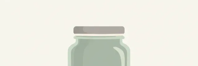 A single closed glass jar rendered as a flat vector shape in muted dusty sage and off-white, with plenty of empty space around it.
