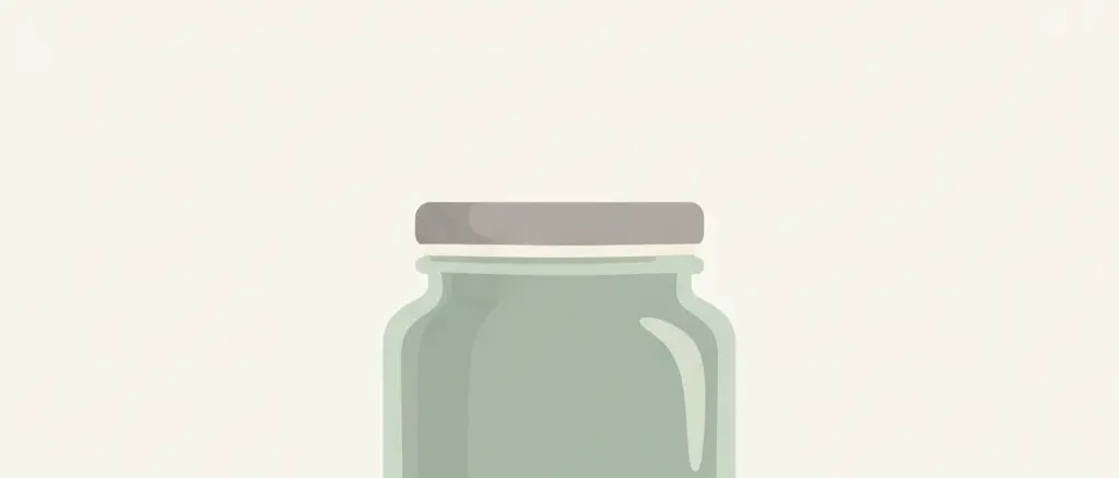 A single closed glass jar rendered as a flat vector shape in muted dusty sage and off-white, with plenty of empty space around it.