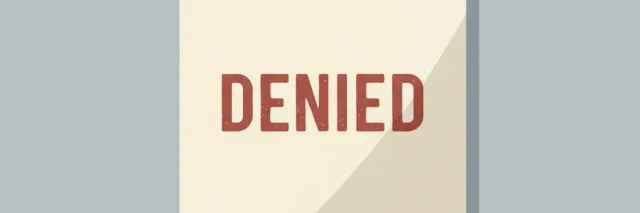 A stamped 'DENIED' mark on a medical form, muted grey and red tones, flat vector illustration.
