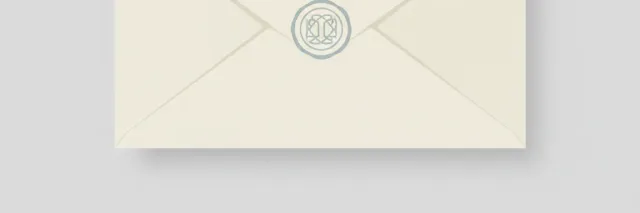 A single envelope with a faint official seal on a pale background, flat vector illustration.